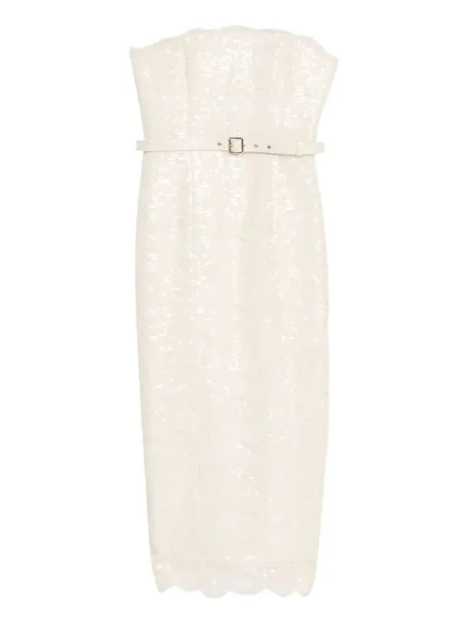 Vivian Belted Sequined Lace Midi Dress