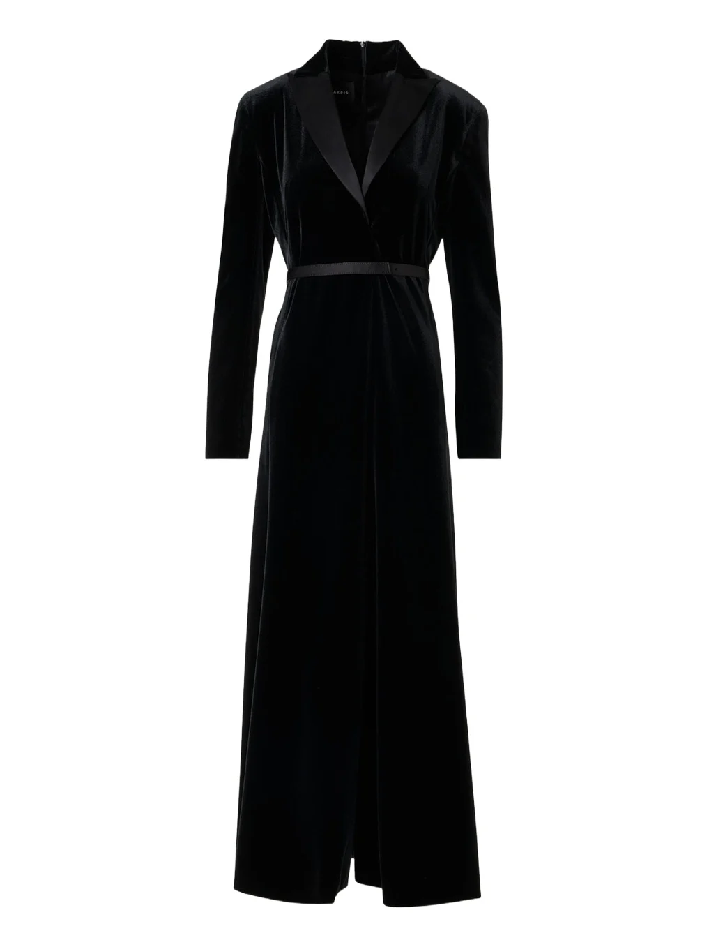 Akris Satin-Lapel Belted Velvet Midi Tuxedo Dress
