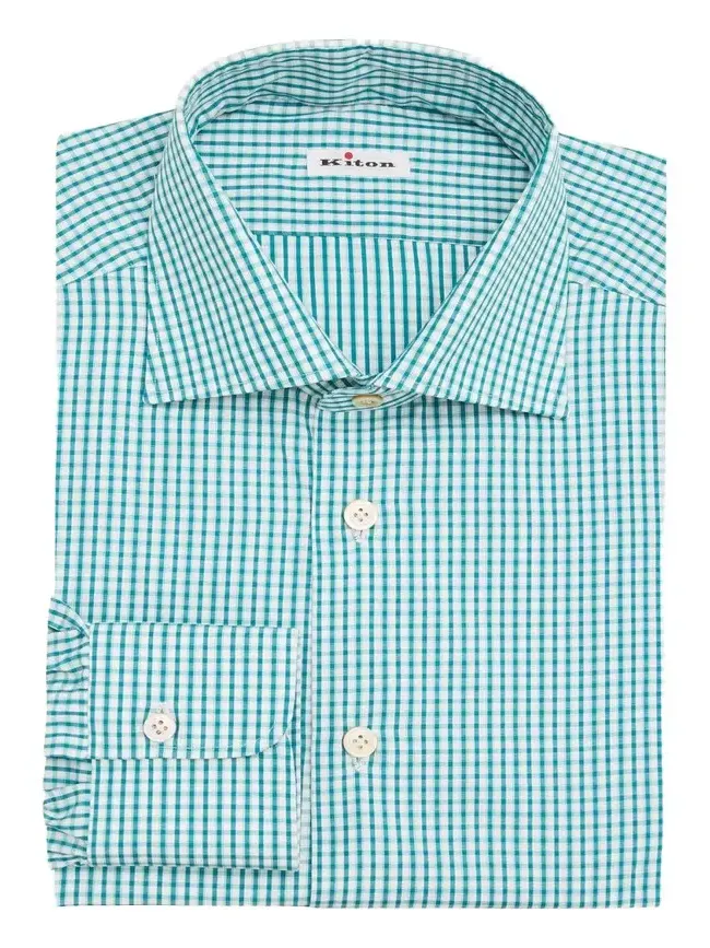 Kiton Men's Micro-Check Cotton Dress Shirt