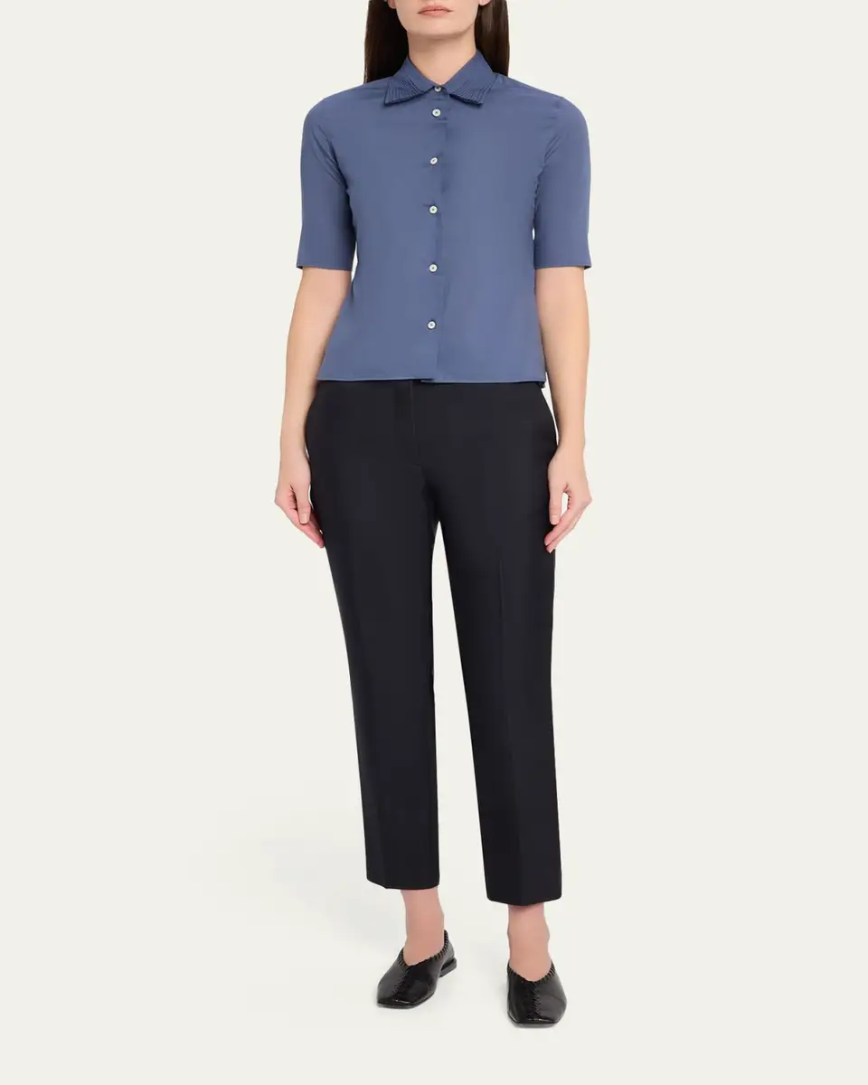Jil Sander Layered Collar Short-Sleeve Cotton Button-Down Shirt | Thumbnail 2 Jil Sander Layered Collar Short-Sleeve Cotton Button-Down Shirt | Thumbnail 2