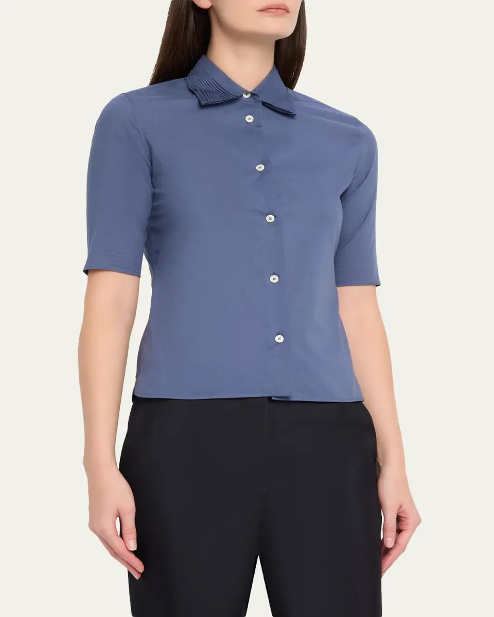 Jil Sander Layered Collar Short-Sleeve Cotton Button-Down Shirt | Thumbnail 4 Jil Sander Layered Collar Short-Sleeve Cotton Button-Down Shirt | Thumbnail 4
