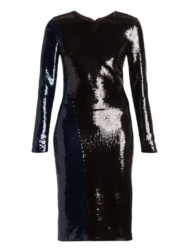 Sequined Long-Sleeve Midi Dress