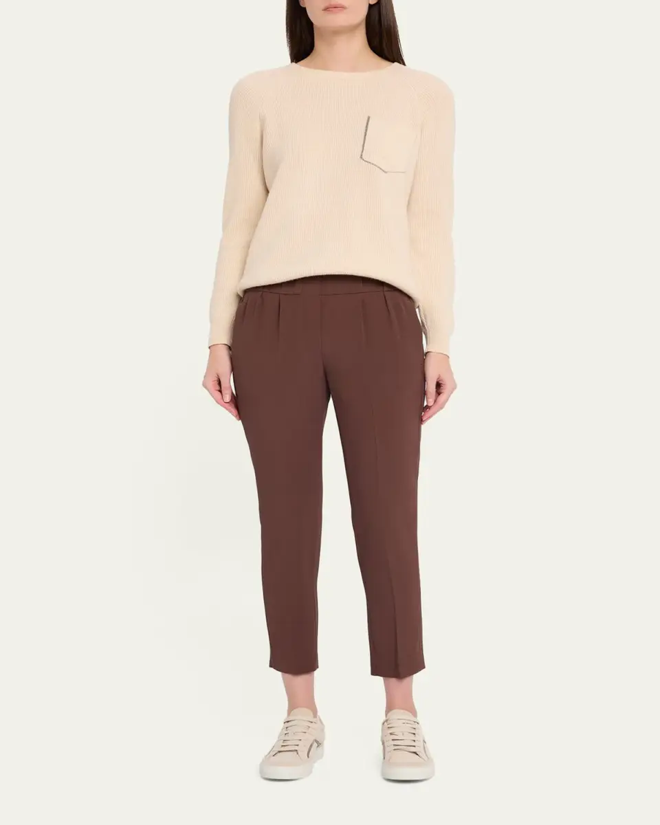 Brunello Cucinelli Silk Crepe Slim-Leg Ankle Pull-On Pants | Thumbnail 2