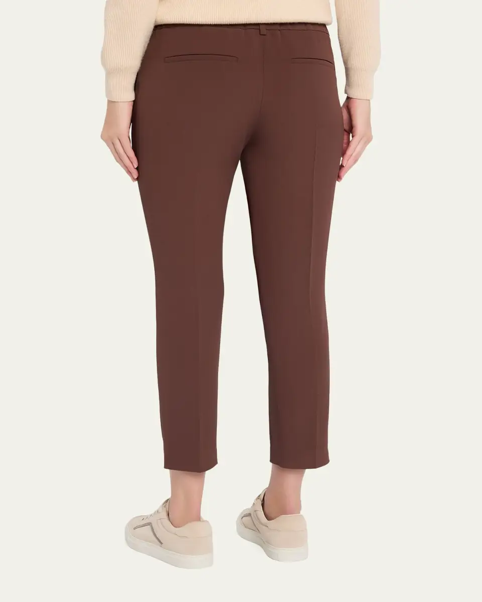 Brunello Cucinelli Silk Crepe Slim-Leg Ankle Pull-On Pants | Thumbnail 3