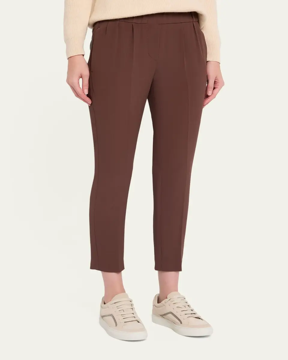 Brunello Cucinelli Silk Crepe Slim-Leg Ankle Pull-On Pants | Thumbnail 4