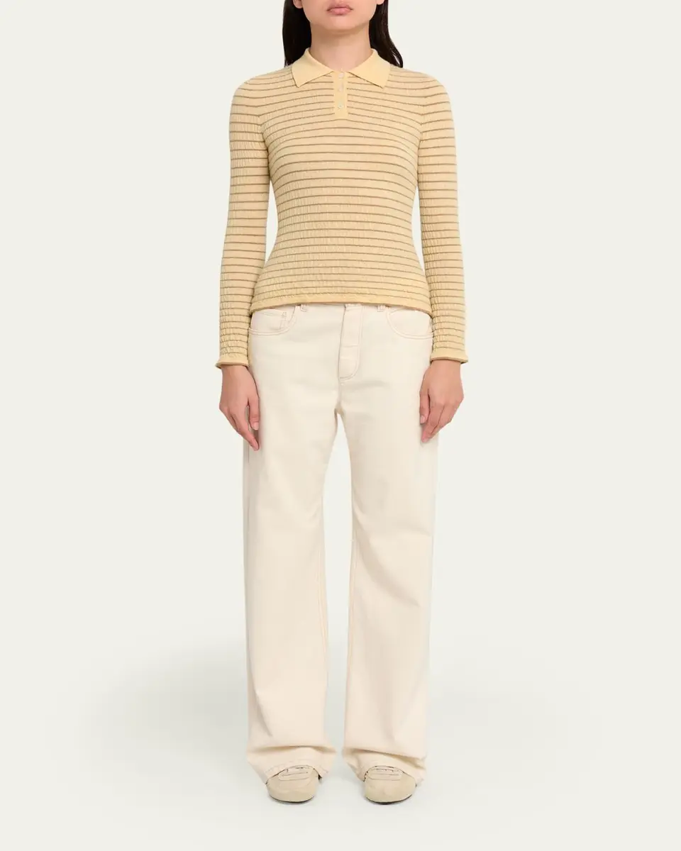Guest In Residence Smocked Striped Long-Sleeve Polo | Thumbnail 2 Guest In Residence Smocked Striped Long-Sleeve Polo | Thumbnail 2