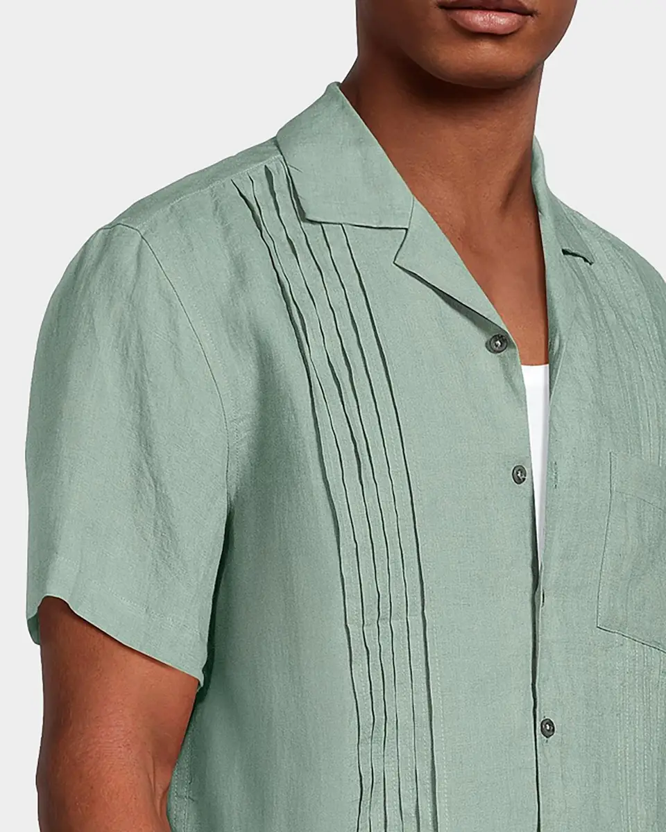 Onia Men's Linen Pintuck Camp Shirt | Thumbnail 5 Onia Men's Linen Pintuck Camp Shirt | Thumbnail 5