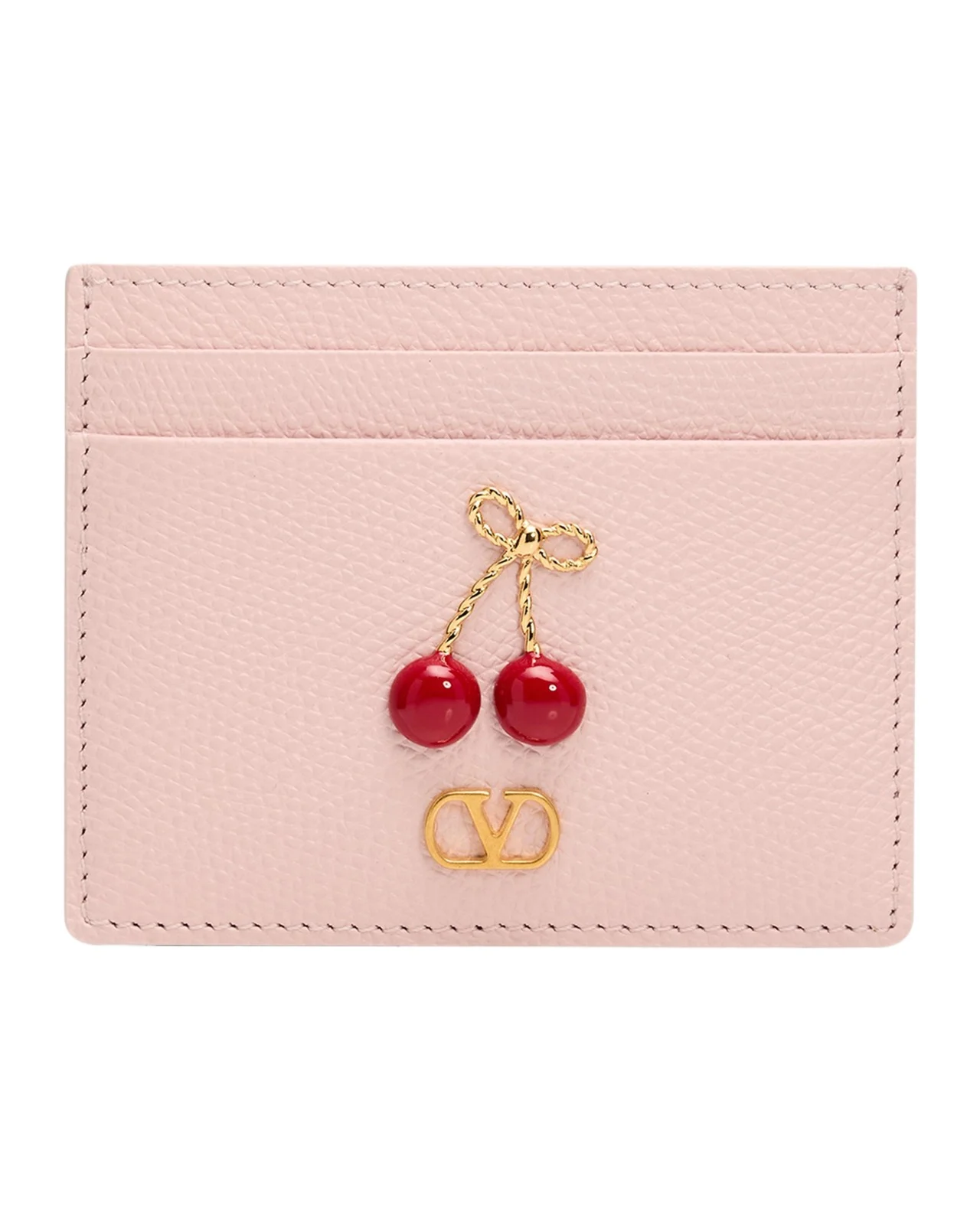 Valentino Garavani Cherry-Embellished Leather Card Case
