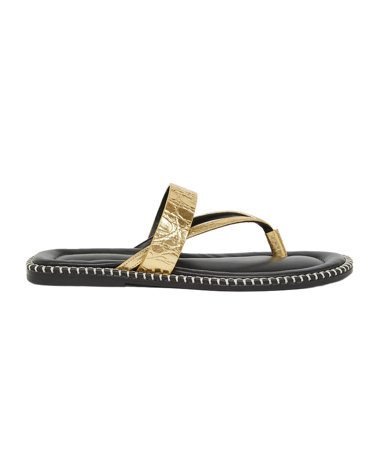Whipstitch Croc-Embossed Metallic Leather Thong Sandals Whipstitch Croc-Embossed Metallic Leather Thong Sandals