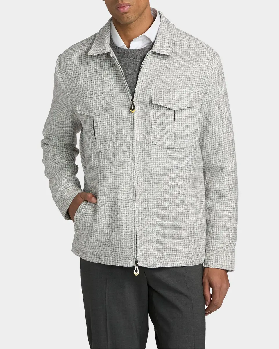 Sartorio Men's Joly Houndstooth Linen-Blend Zip-Front Jacket | Thumbnail 4 Sartorio Men's Joly Houndstooth Linen-Blend Zip-Front Jacket | Thumbnail 4