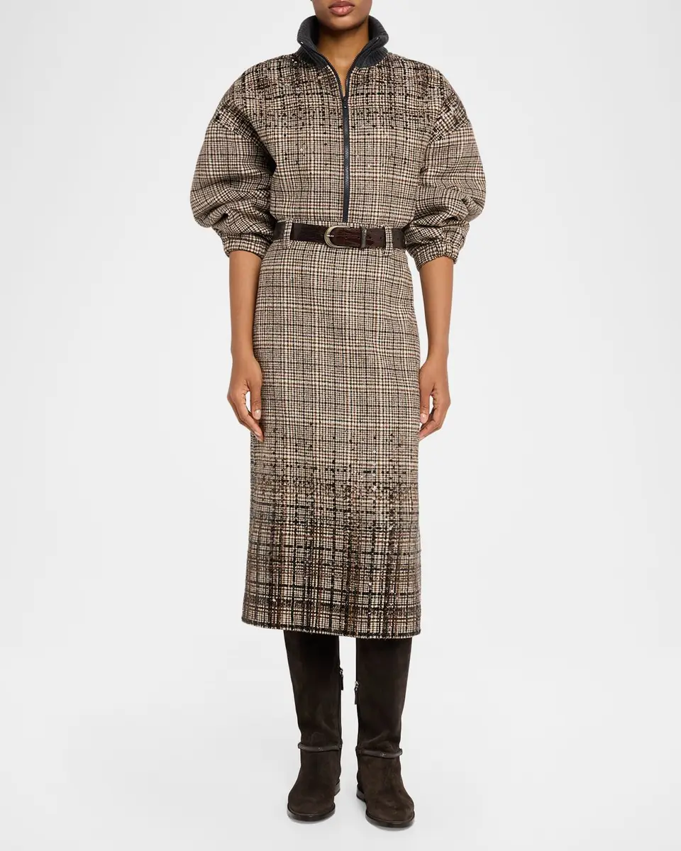 Brunello Cucinelli Shimmering Check Cashmere Bomber Jacket | Thumbnail 2 Brunello Cucinelli Shimmering Check Cashmere Bomber Jacket | Thumbnail 2