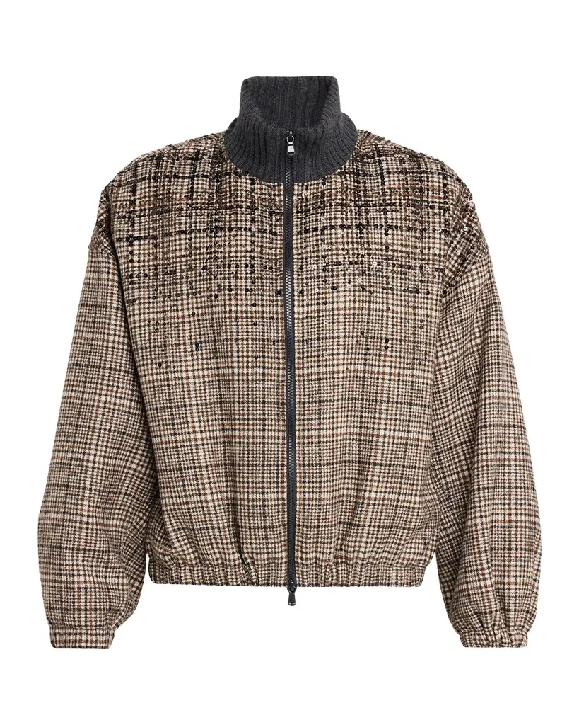 Shimmering Check Cashmere Bomber Jacket Shimmering Check Cashmere Bomber Jacket