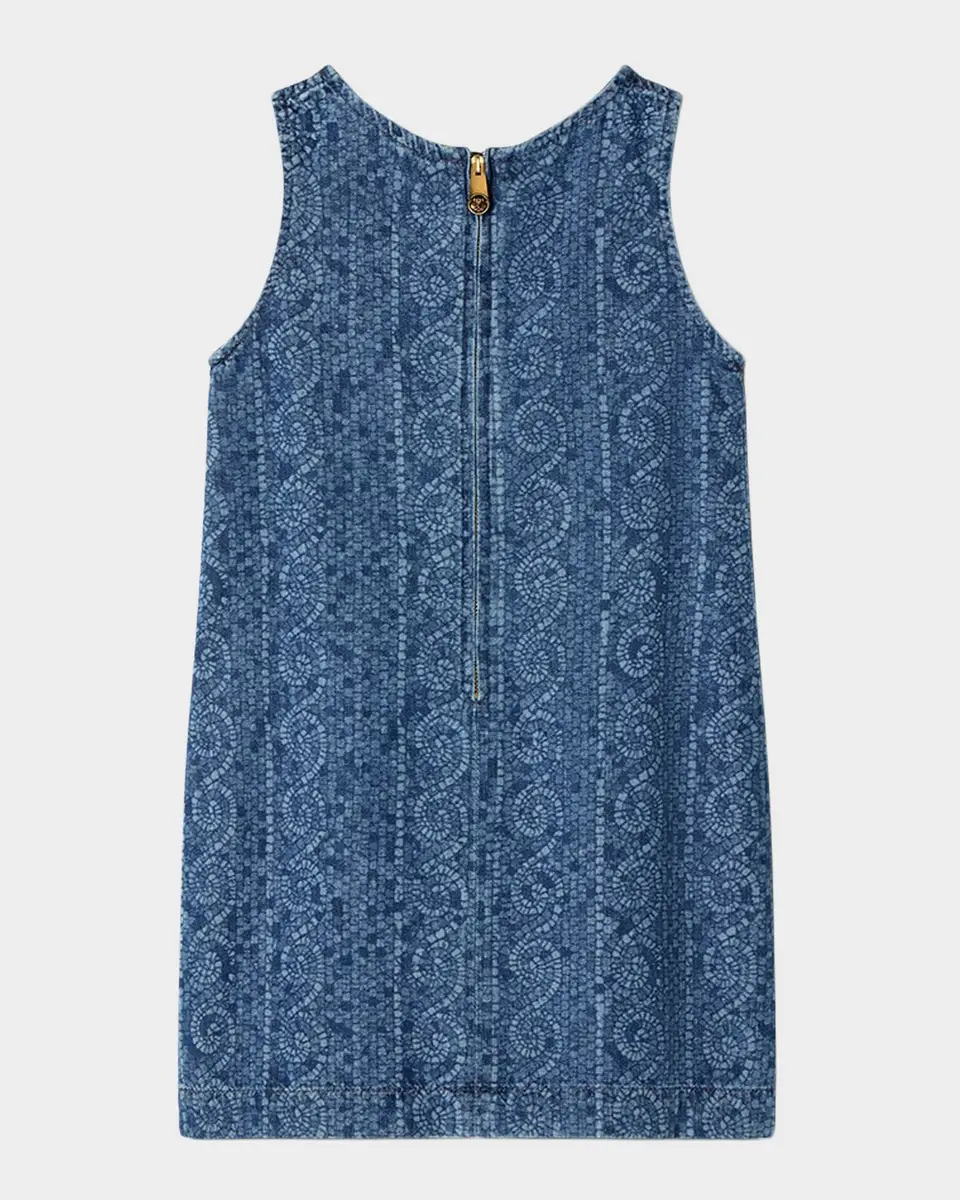 Versace Girl's Lasered Greca Sleeveless Denim Dress | Thumbnail 2