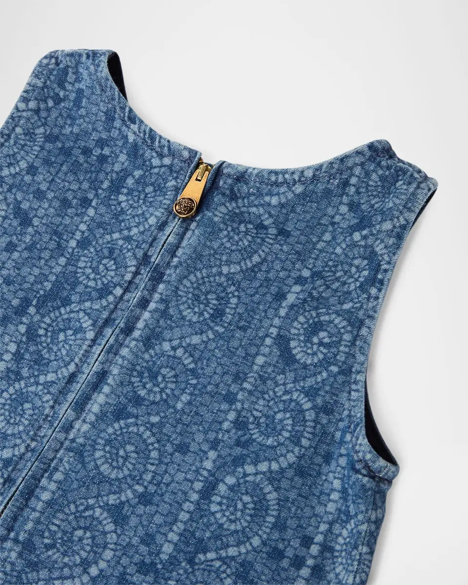 Versace Girl's Lasered Greca Sleeveless Denim Dress | Thumbnail 3