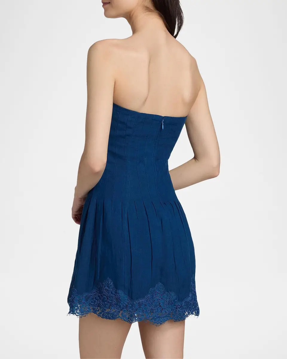 Cami NYC Belinda Strapless Lace-Trimmed Linen Minidress | Thumbnail 3