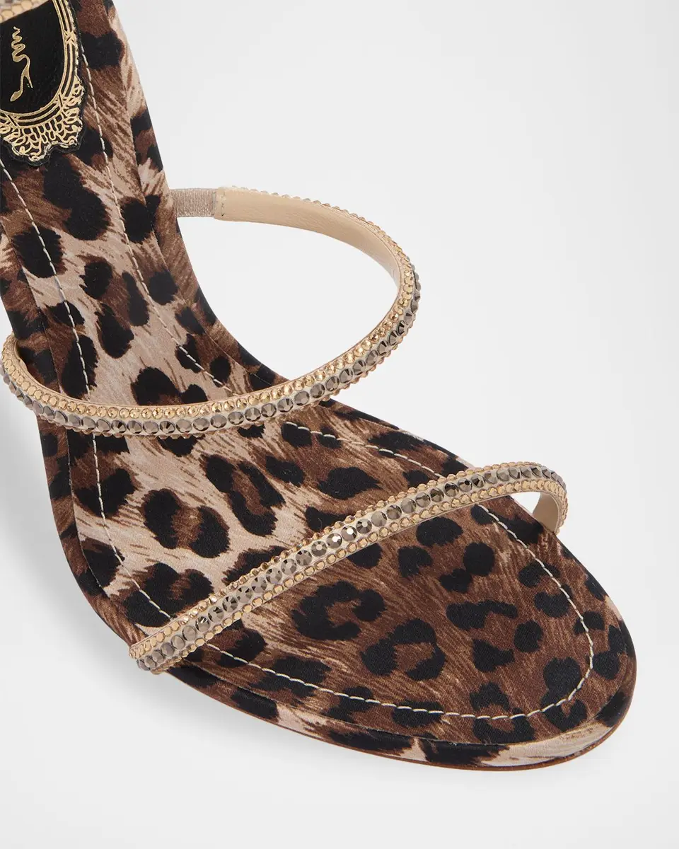 René Caovilla 105mm Cleo Leopard Satin Crystal Snake-Wrap Sandals | Thumbnail 3 René Caovilla 105mm Cleo Leopard Satin Crystal Snake-Wrap Sandals | Thumbnail 3