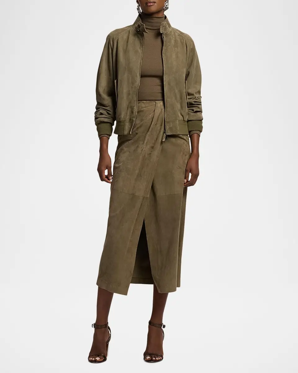 Ralph Lauren Collection Teegan Twist-Front Lamb-Suede Skirt | Thumbnail 2