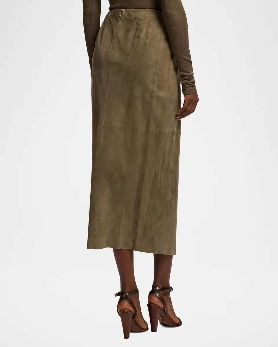 Ralph Lauren Collection Teegan Twist-Front Lamb-Suede Skirt | Thumbnail 3