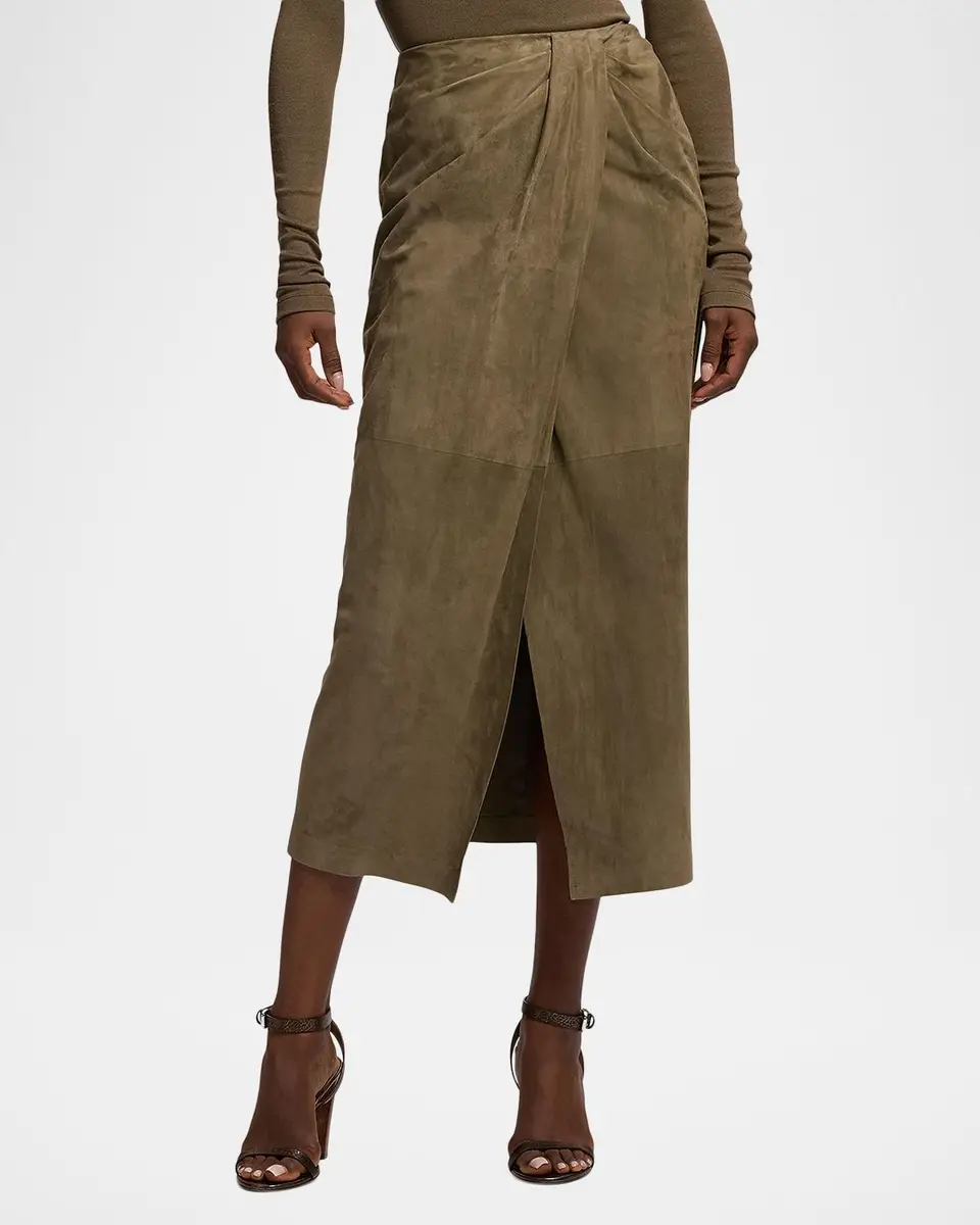 Ralph Lauren Collection Teegan Twist-Front Lamb-Suede Skirt | Thumbnail 4
