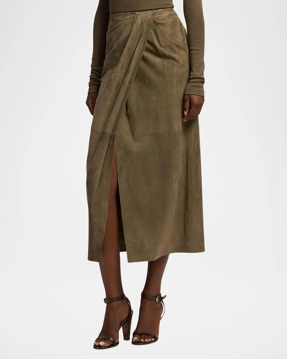 Ralph Lauren Collection Teegan Twist-Front Lamb-Suede Skirt | Thumbnail 6