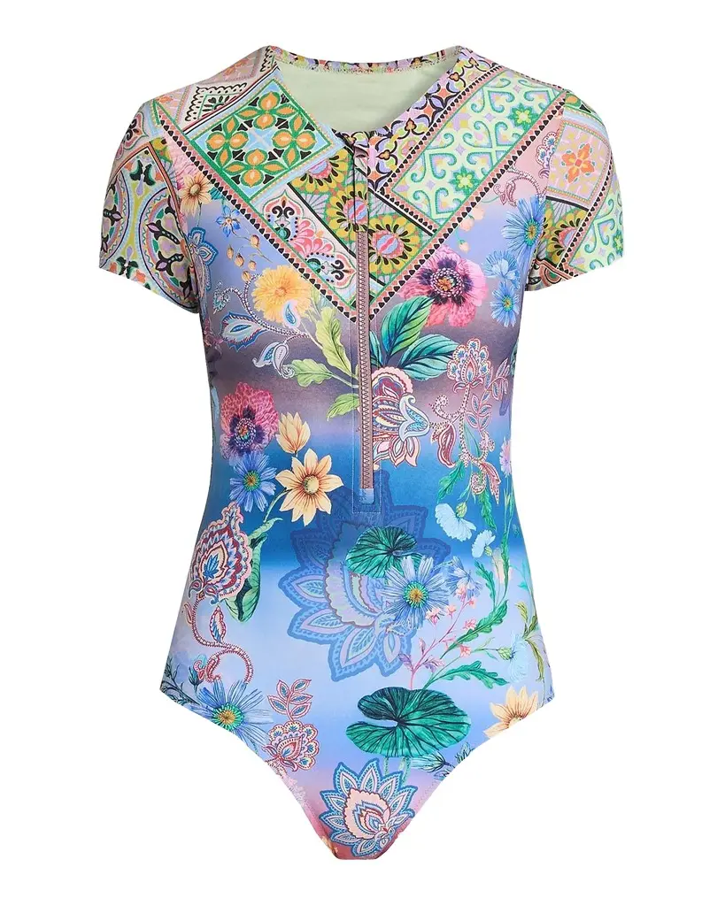 Johnny Was Lilliana Printed Rashguard One-Piece Swimsuit | Image 1 Johnny Was Lilliana Printed Rashguard One-Piece Swimsuit | Image 1