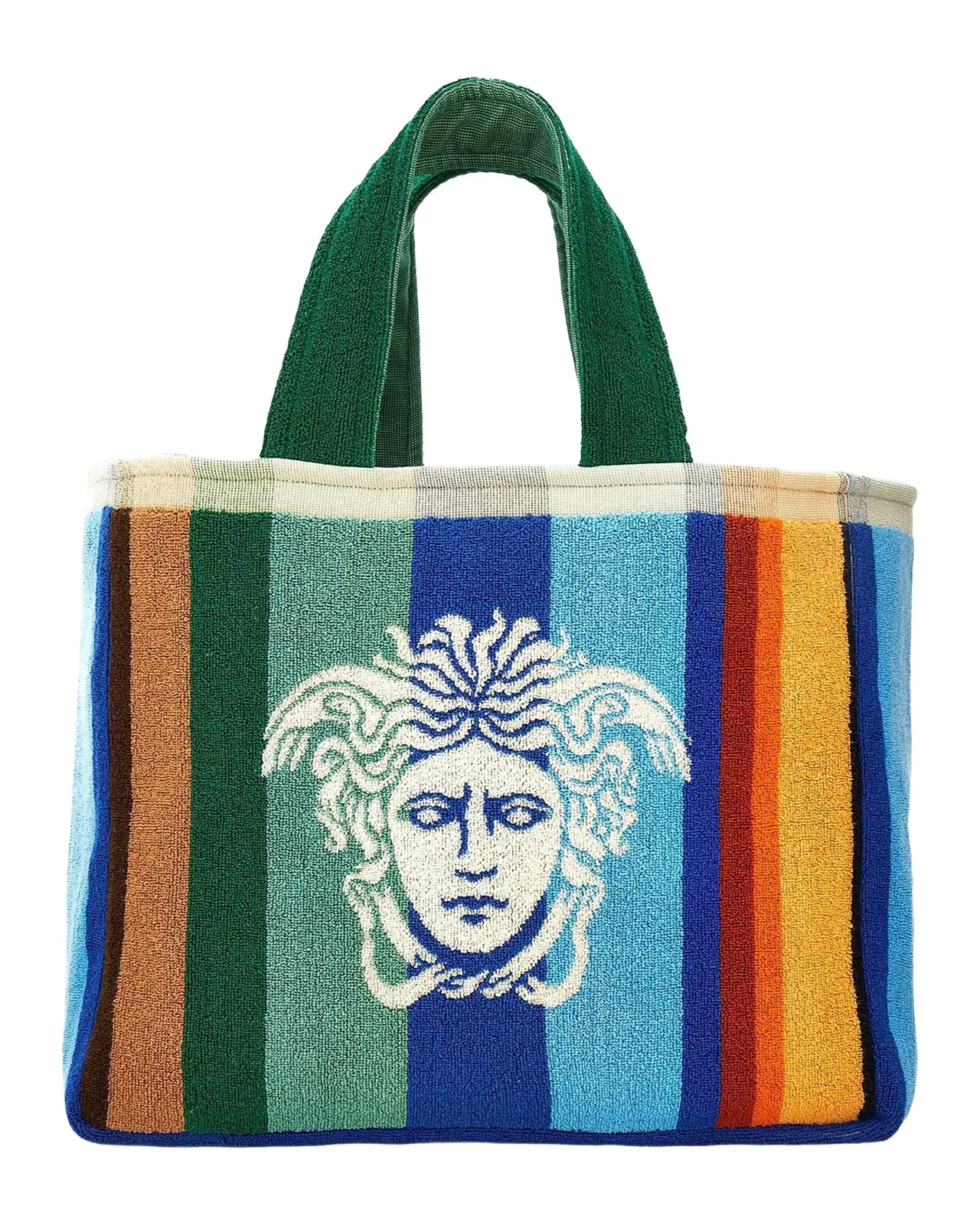 Versace Men's Striped Jacquard Medusa Cotton Tote Bag