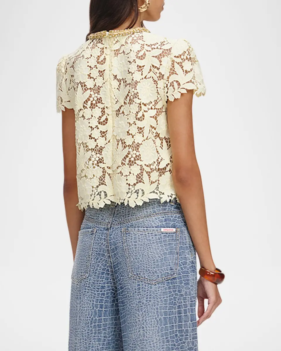 Self-Portrait Bow-Print Straight-Leg High-Rise Jeans | Thumbnail 3 Self-Portrait Bow-Print Straight-Leg High-Rise Jeans | Thumbnail 3