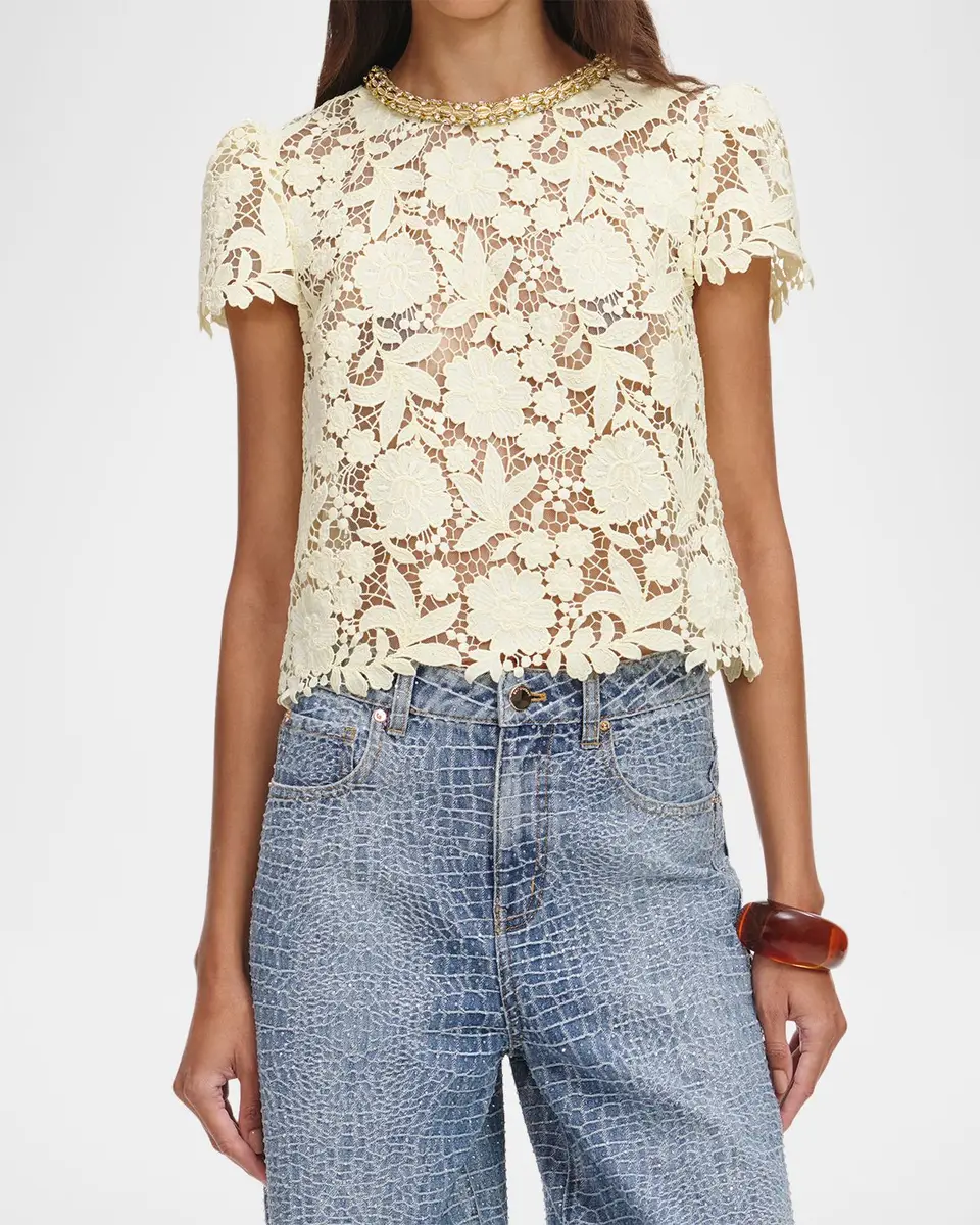 Self-Portrait Bow-Print Straight-Leg High-Rise Jeans | Thumbnail 5 Self-Portrait Bow-Print Straight-Leg High-Rise Jeans | Thumbnail 5