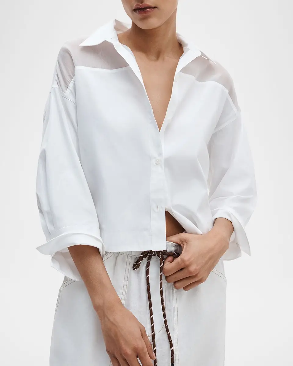 rag & bone Elly Short-Sleeve Chiffon-Yoke Poplin Shirt | Thumbnail 4 rag & bone Elly Short-Sleeve Chiffon-Yoke Poplin Shirt | Thumbnail 4