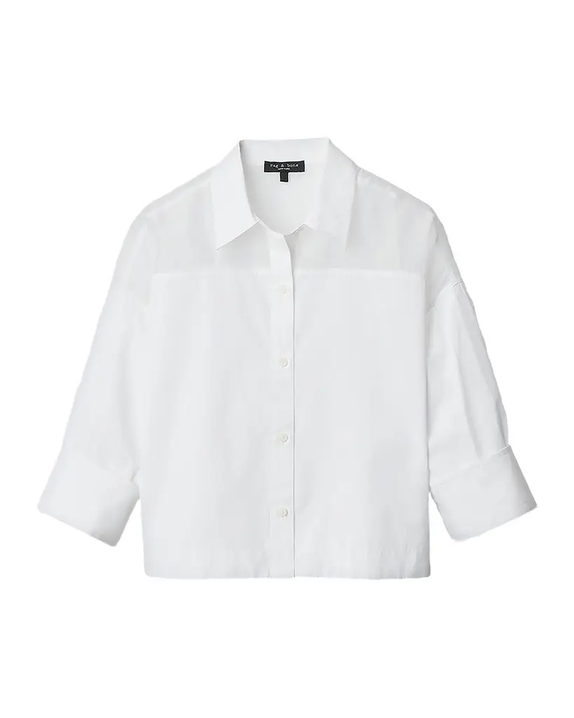 Elly Short-Sleeve Chiffon-Yoke Poplin Shirt