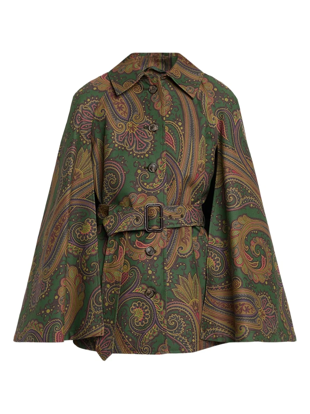 Etro Paisley-Print Cotton Belted Cape Coat