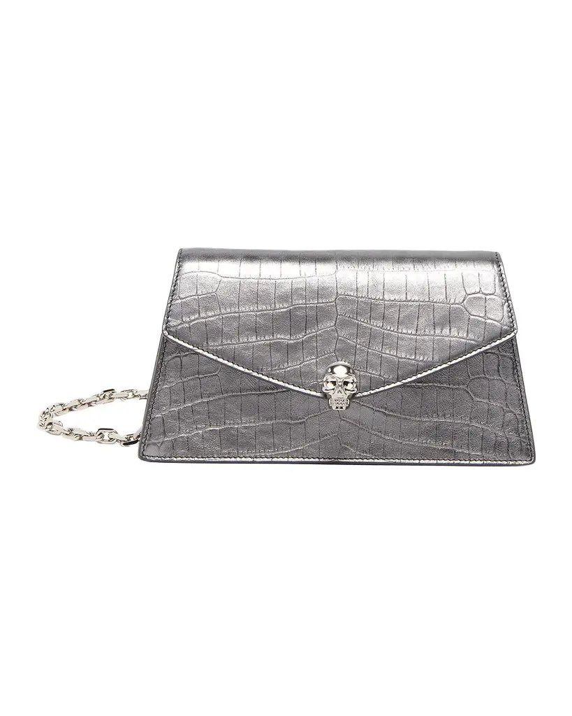 Alexander McQueen Skull Mini Croc-Embossed Leather Shoulder Bag | Image 1 Alexander McQueen Skull Mini Croc-Embossed Leather Shoulder Bag | Image 1