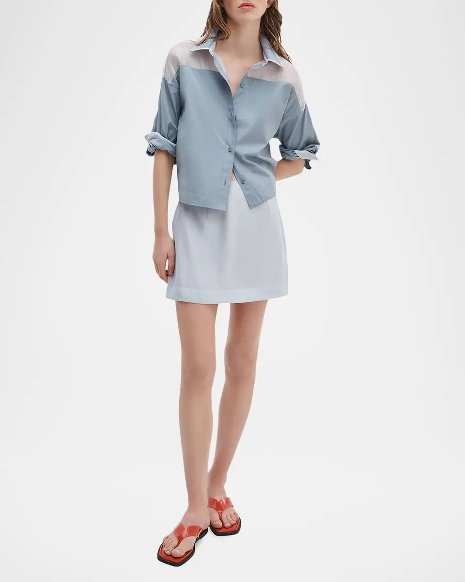 rag & bone Elly Short-Sleeve Chiffon-Yoke Poplin Shirt | Thumbnail 2 rag & bone Elly Short-Sleeve Chiffon-Yoke Poplin Shirt | Thumbnail 2