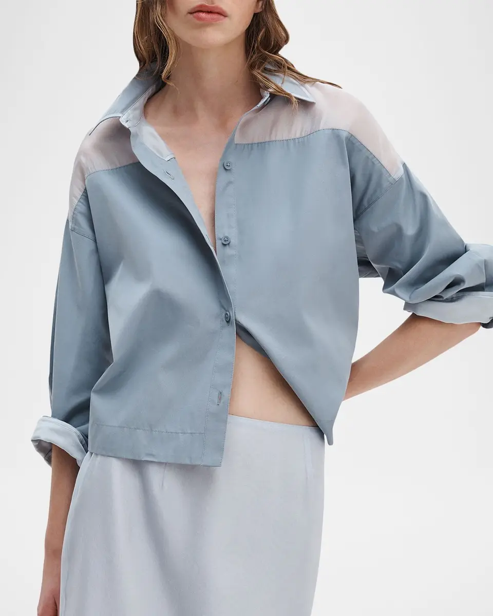 rag & bone Elly Short-Sleeve Chiffon-Yoke Poplin Shirt | Thumbnail 4 rag & bone Elly Short-Sleeve Chiffon-Yoke Poplin Shirt | Thumbnail 4