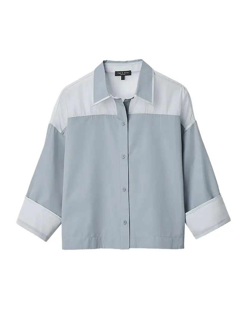 Elly Short-Sleeve Chiffon-Yoke Poplin Shirt Elly Short-Sleeve Chiffon-Yoke Poplin Shirt