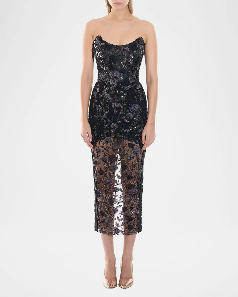 Zhivago Roses & Their Ashes Sheath Cocktail Midi Dress | Thumbnail 2