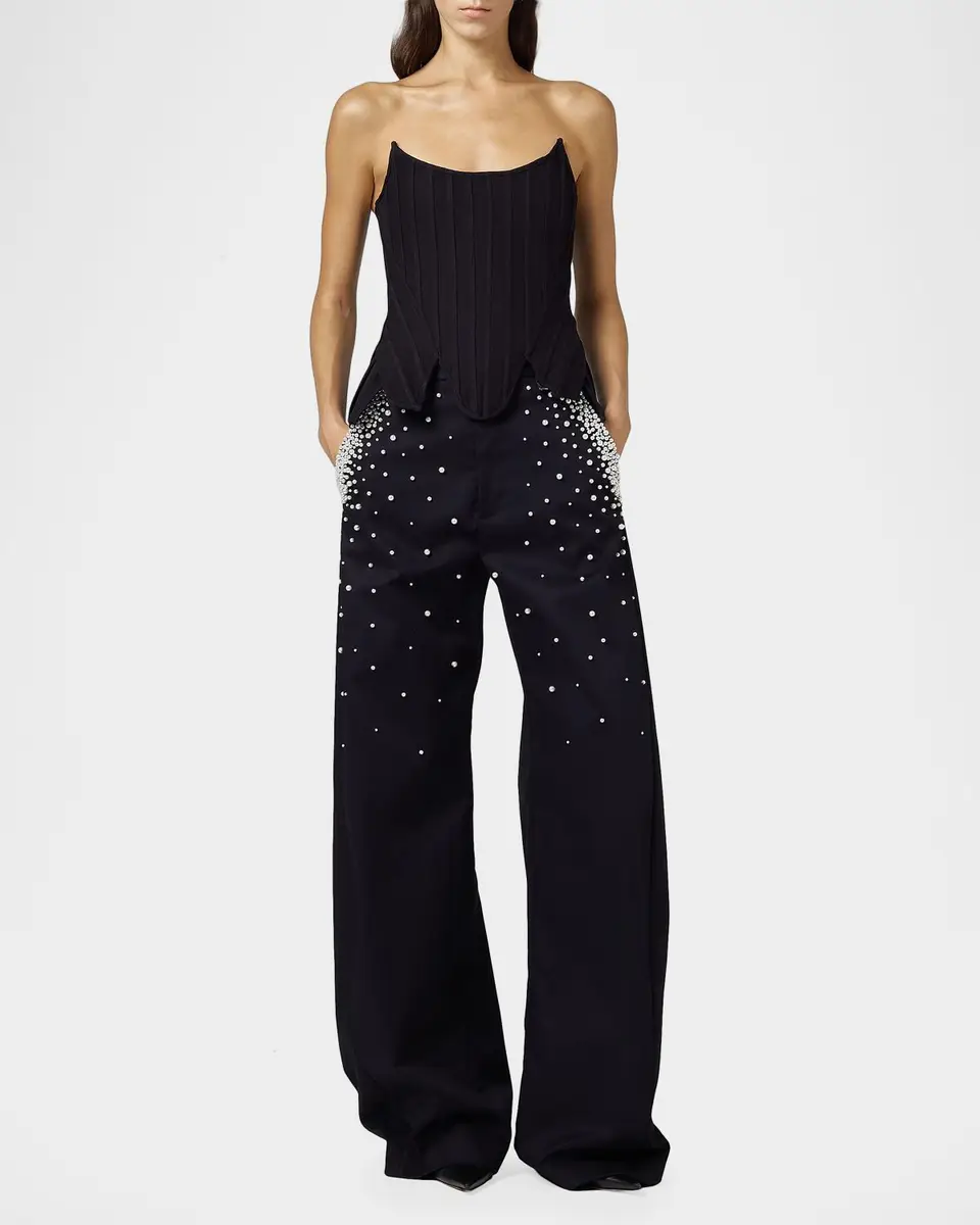 GIUSEPPE DI MORABITO Act II: The Fall of Icarus Imitation Pearl-Embellished Wide-Leg Jeans | Thumbnail 2 GIUSEPPE DI MORABITO Act II: The Fall of Icarus Imitation Pearl-Embellished Wide-Leg Jeans | Thumbnail 2