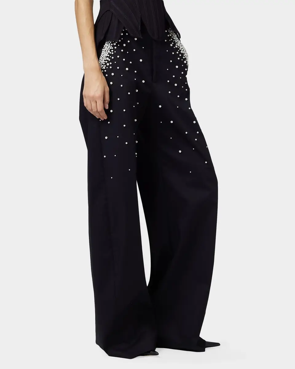 GIUSEPPE DI MORABITO Act II: The Fall of Icarus Imitation Pearl-Embellished Wide-Leg Jeans | Thumbnail 3 GIUSEPPE DI MORABITO Act II: The Fall of Icarus Imitation Pearl-Embellished Wide-Leg Jeans | Thumbnail 3