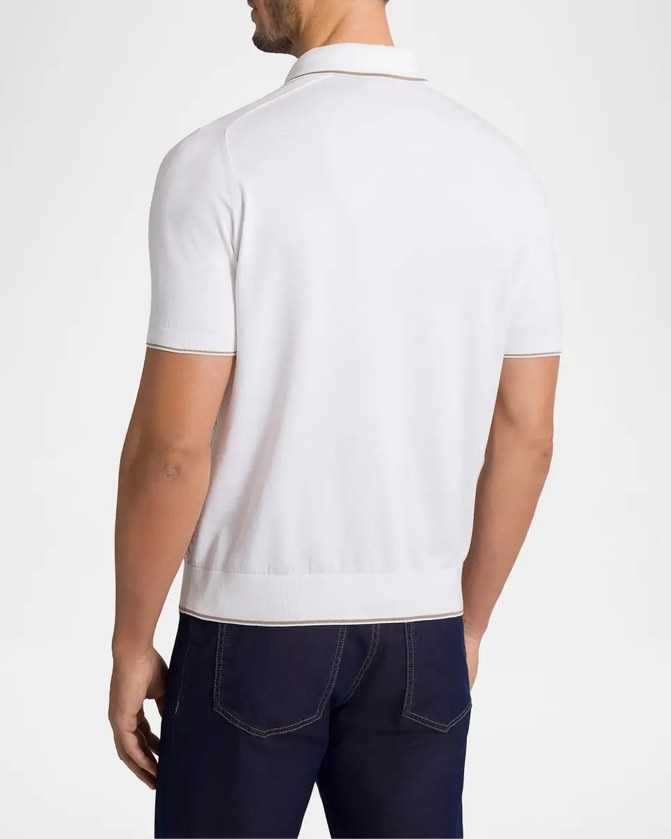 Stefano Ricci Men's Textured Silk-Cotton Quarter-Zip Polo Shirt | Thumbnail 2
