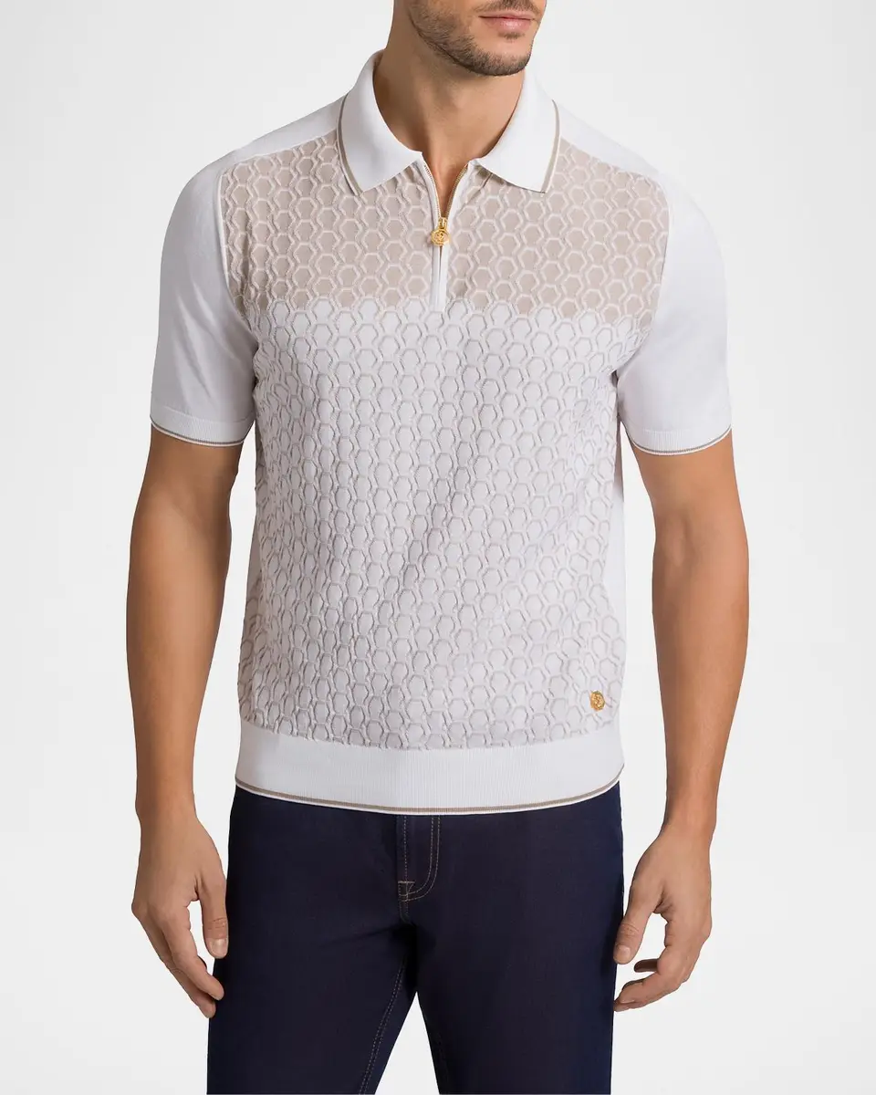 Stefano Ricci Men's Textured Silk-Cotton Quarter-Zip Polo Shirt | Thumbnail 3