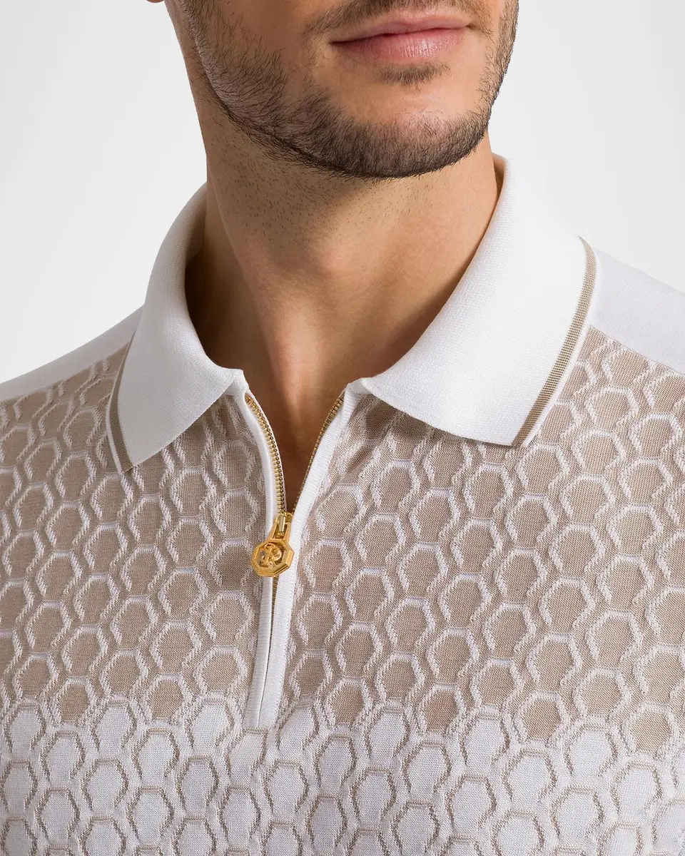 Stefano Ricci Men's Textured Silk-Cotton Quarter-Zip Polo Shirt | Thumbnail 4
