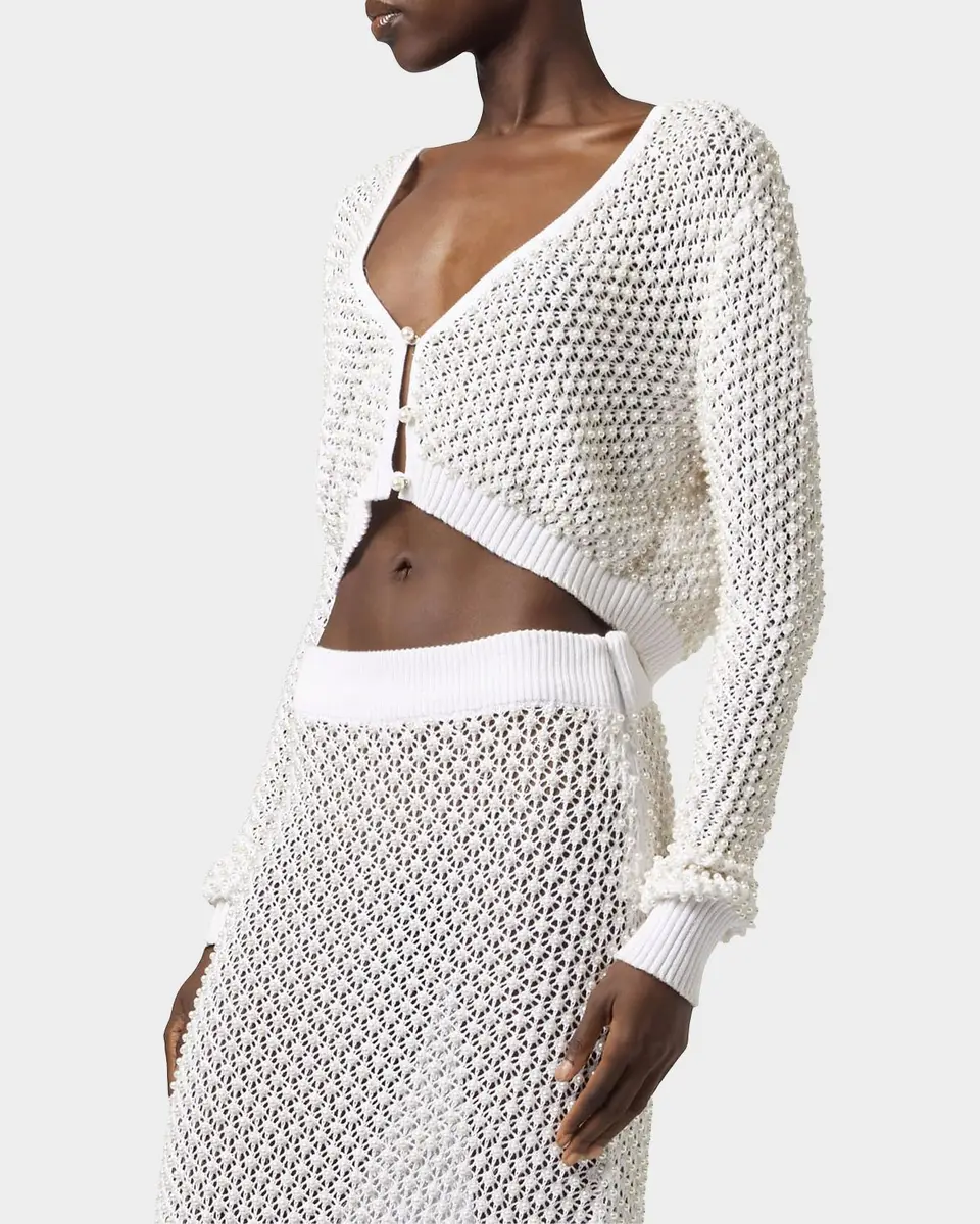 GIUSEPPE DI MORABITO Act II: The Fall Of Icarus Maglia Imitation Pearl Crop Knit Cardigan | Thumbnail 4