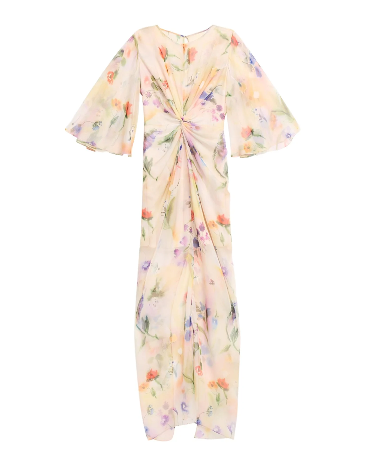 Flutter Sleeve Floral Silk Gathered Dress Flutter Sleeve Floral Silk Gathered Dress