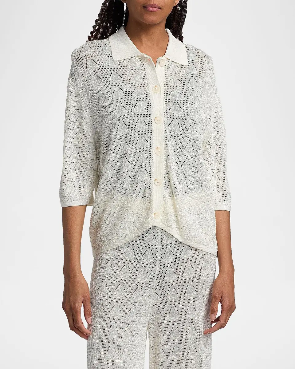 Loulou de Saison Siani Lace Knit Button-Front Top | Thumbnail 4 Loulou de Saison Siani Lace Knit Button-Front Top | Thumbnail 4