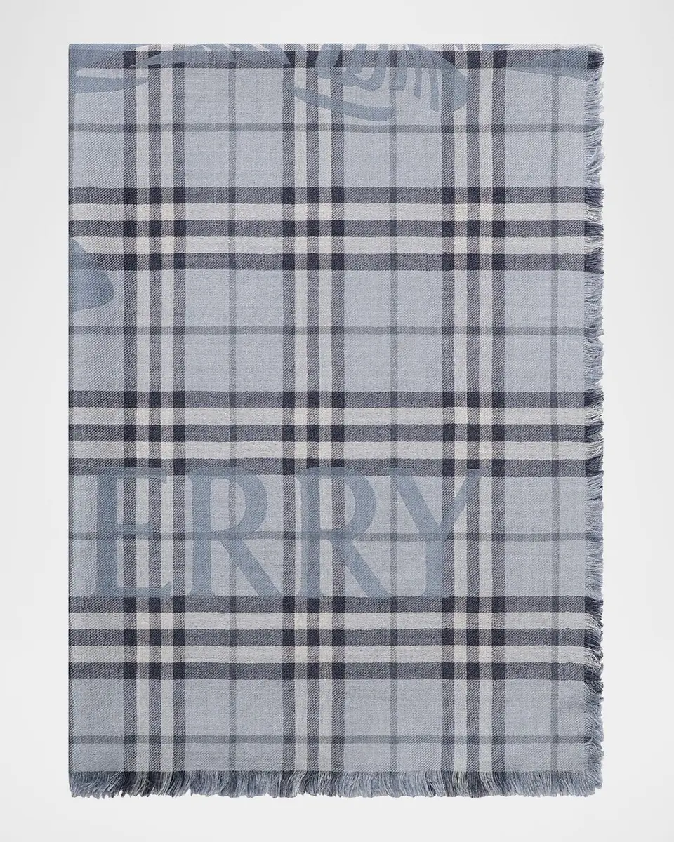 Burberry Men's EKD Check Wool-Silk Wide Scarf | Thumbnail 2