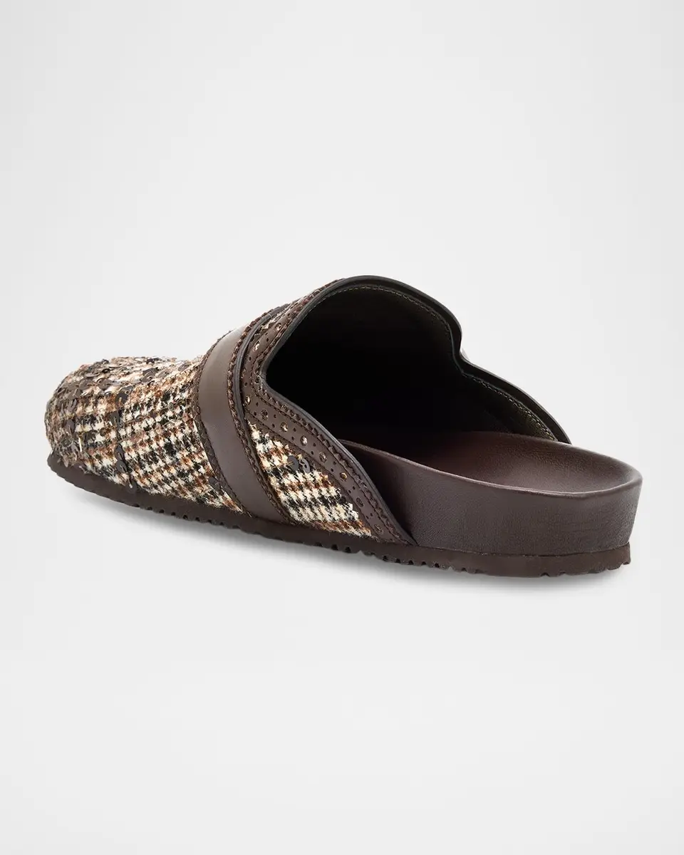 Brunello Cucinelli Plaid Sequined Wool and Leather Buckle Clogs | Thumbnail 2 Brunello Cucinelli Plaid Sequined Wool and Leather Buckle Clogs | Thumbnail 2
