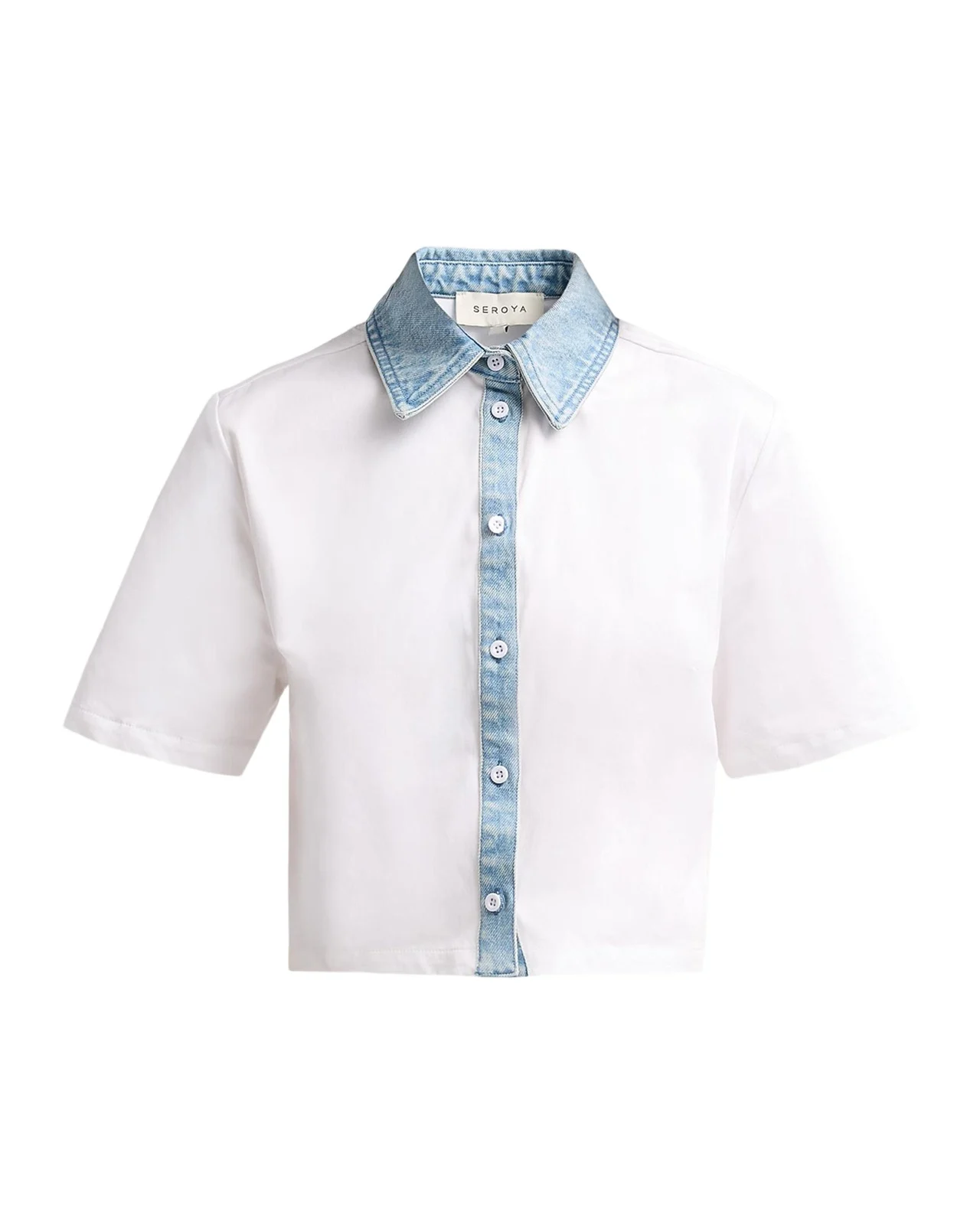 Kelsie Stretch-Cotton Denim-Trim Top Kelsie Stretch-Cotton Denim-Trim Top