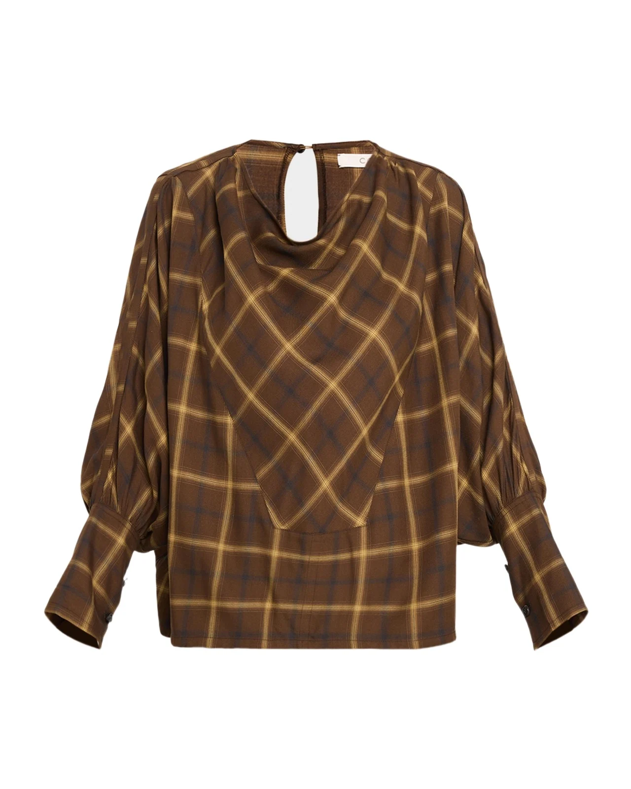 Draped Batwing Check-Print Tunic Top Draped Batwing Check-Print Tunic Top
