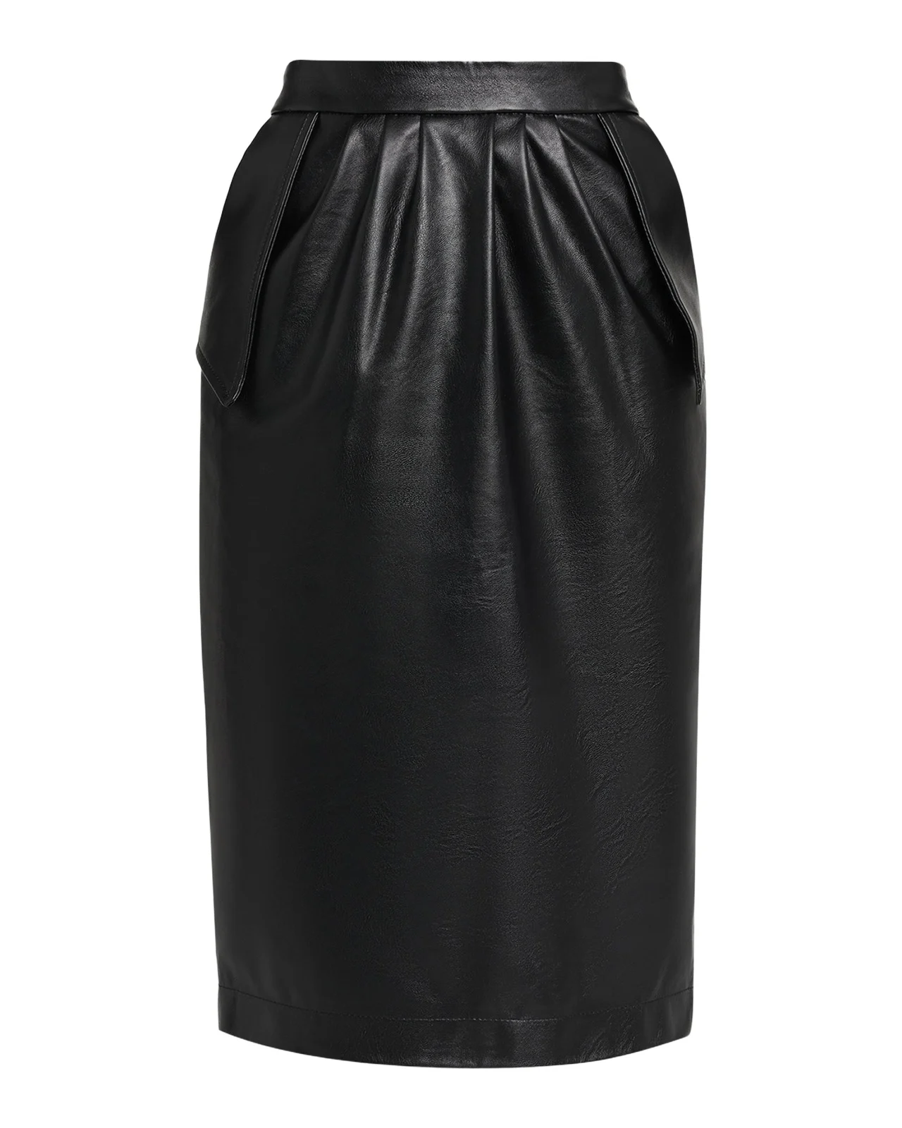 Vegan Leather Gathered Midi Pencil Skirt