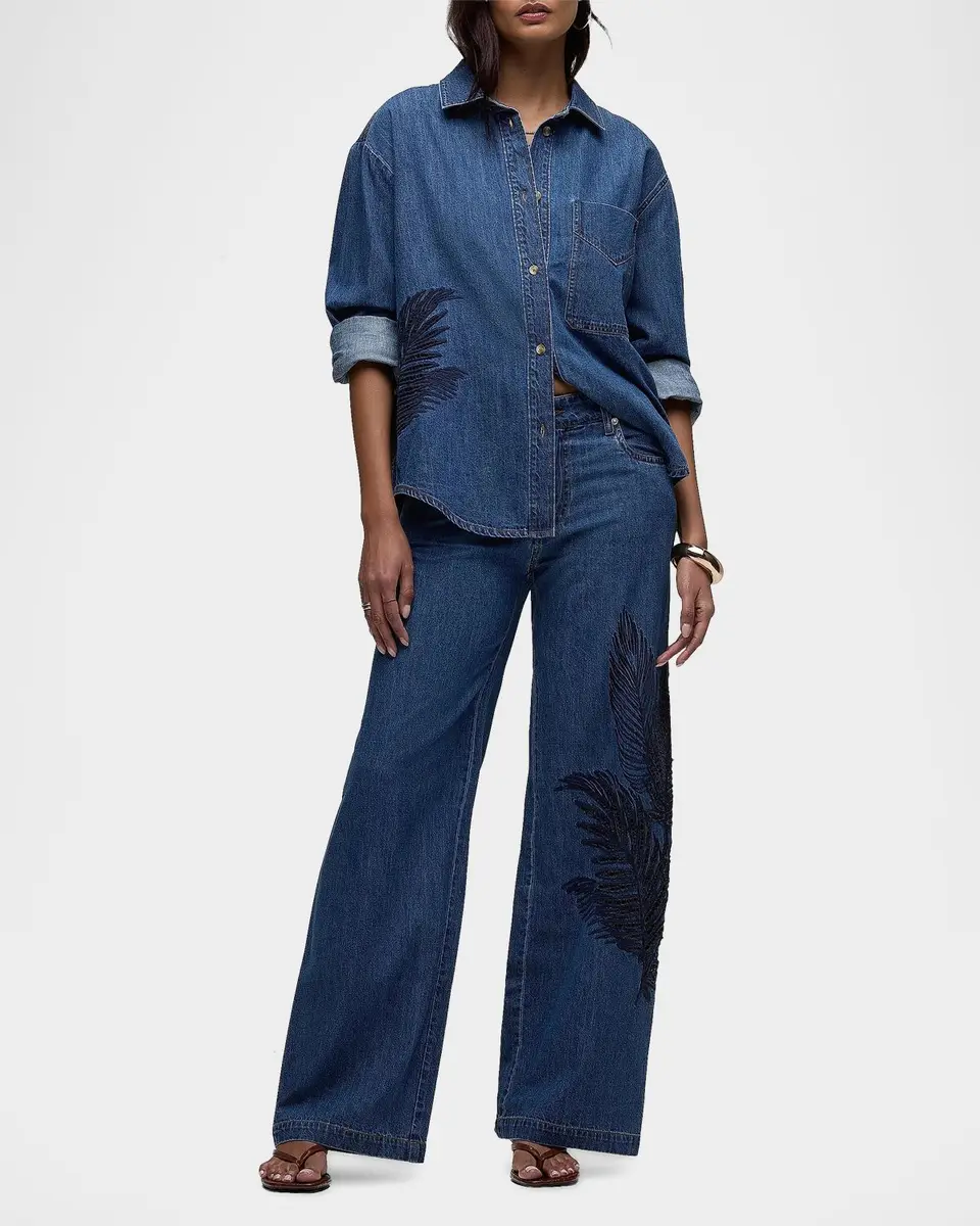 Hudson Rylee Embroidered Palm Wide-Leg Jeans | Thumbnail 2 Hudson Rylee Embroidered Palm Wide-Leg Jeans | Thumbnail 2